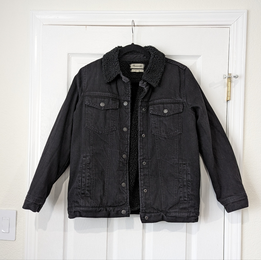 Madewell black Sherpa oversized jean jacket